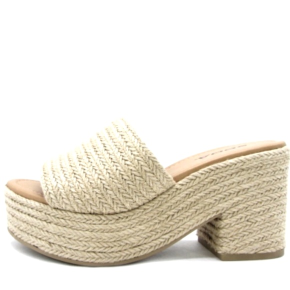 Soda Shoes - Monday!Soda Bertha Nude Woven Jute Wedge Heel Mule